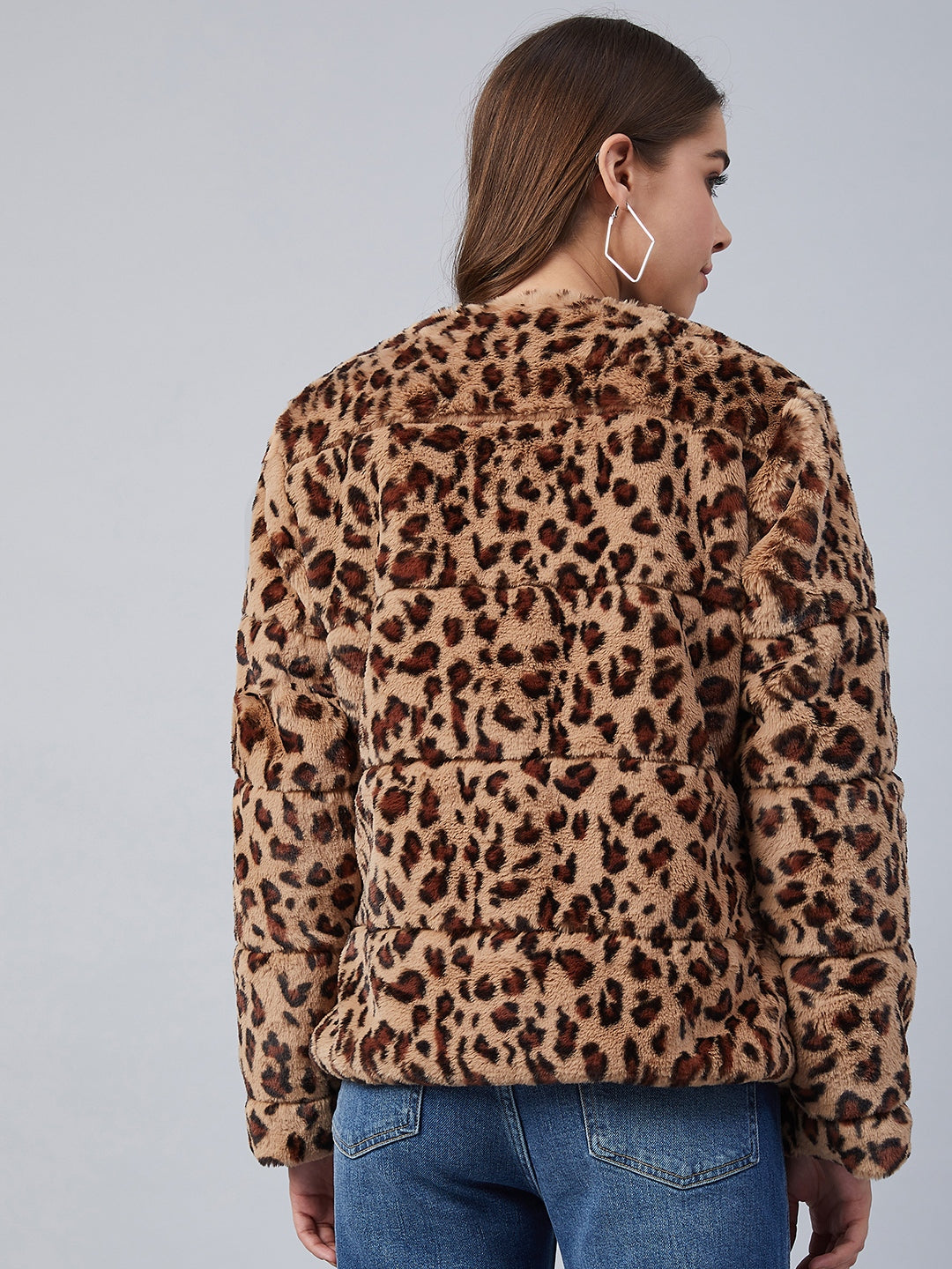 Women's Animal Print Faux Fur Open Jacket