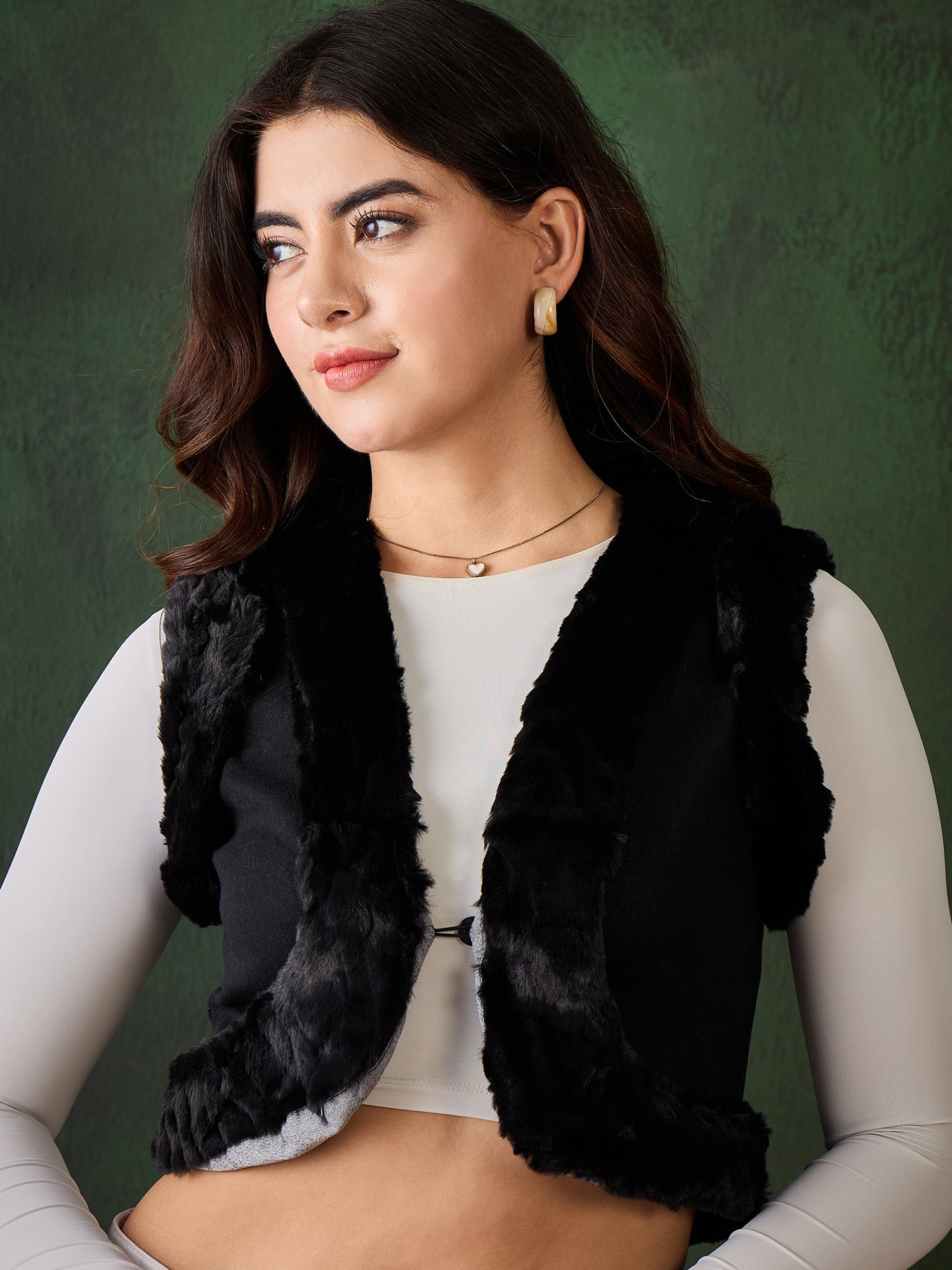 StyleStone Women's Denim and Fur Trim Bolero Crop Shrug