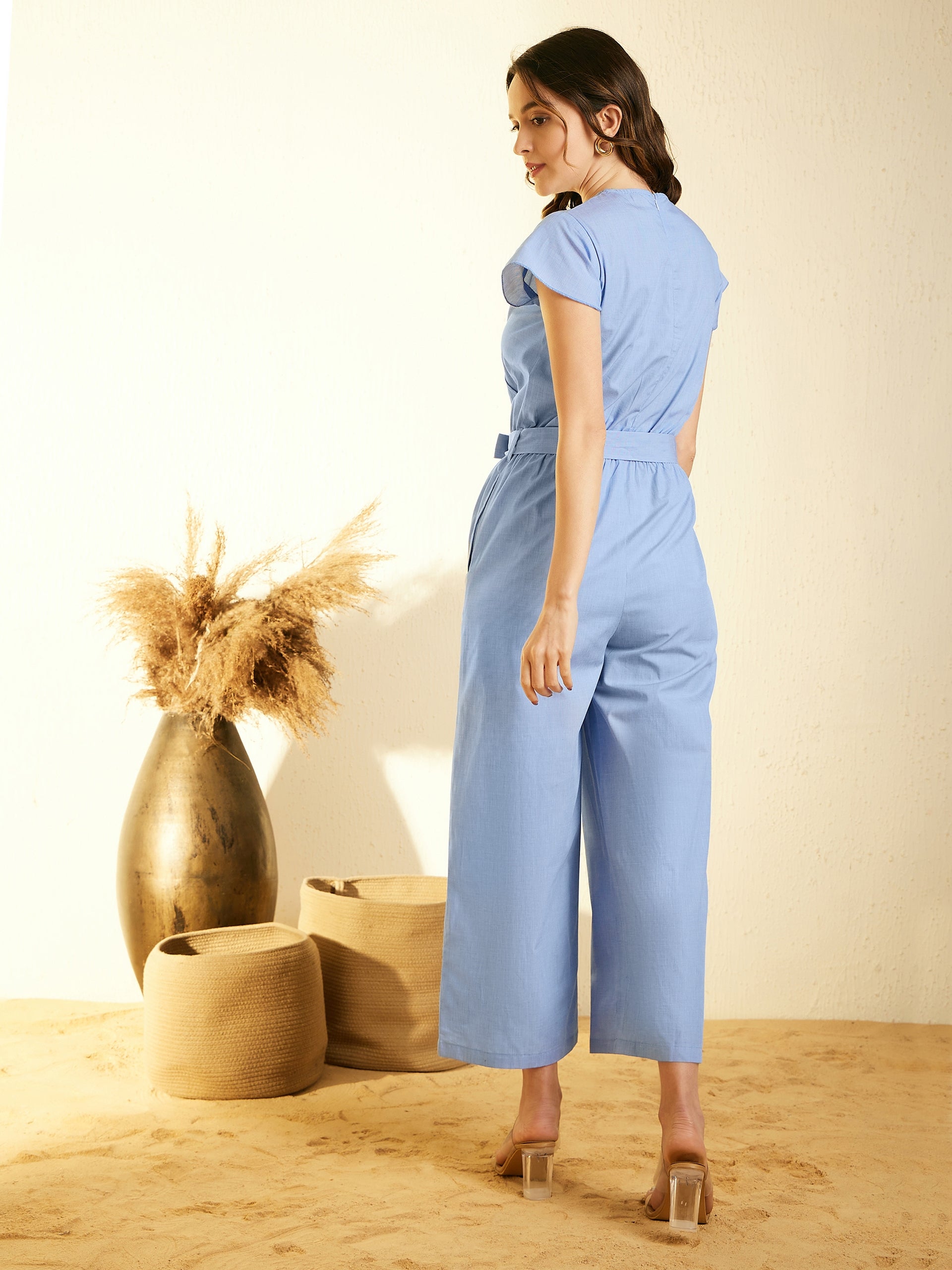 StyleStone Women's Blue Cotton Jumpsuit