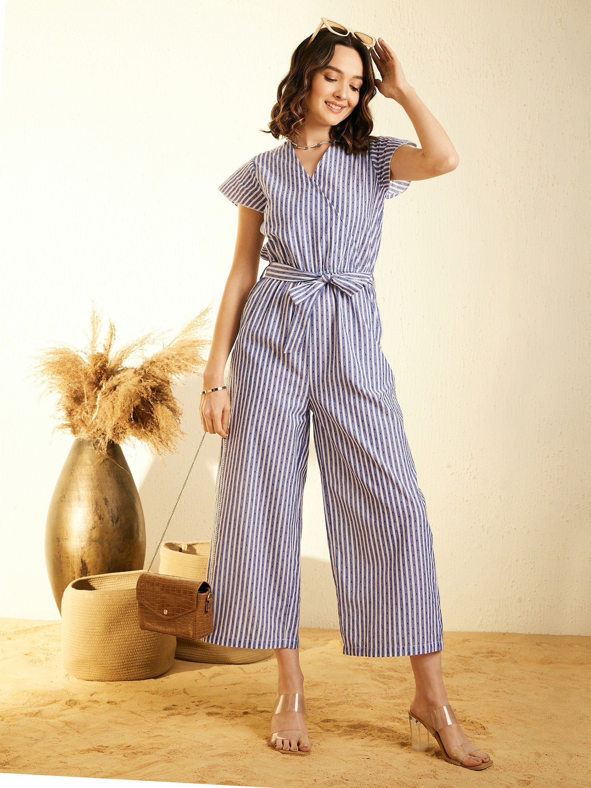 StyleStone Women's Blue Cotton Jumpsuit