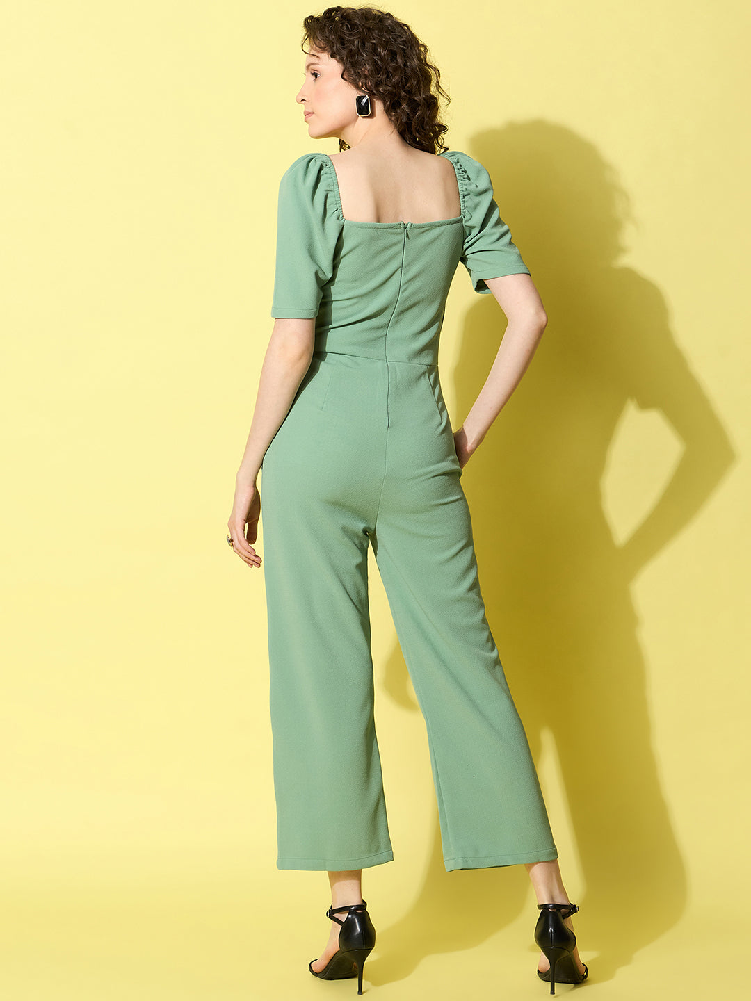 StyleStone Women's Green Pleated Jumpsuit