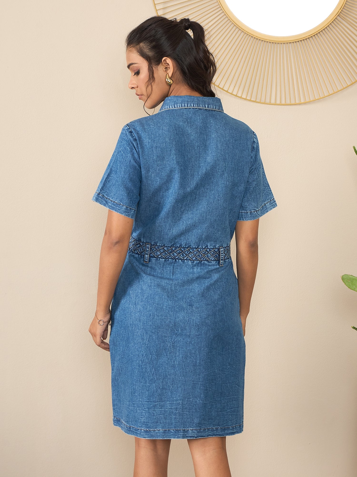 StyleStone Women's Denim Dress with Belt detail