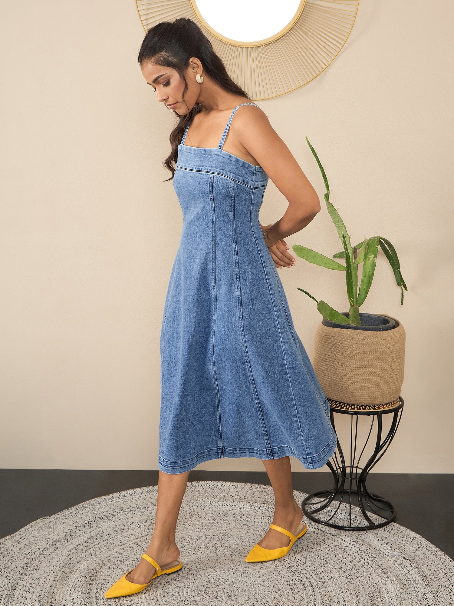 StyleStone Women's Denim Dress with Shoulder straps