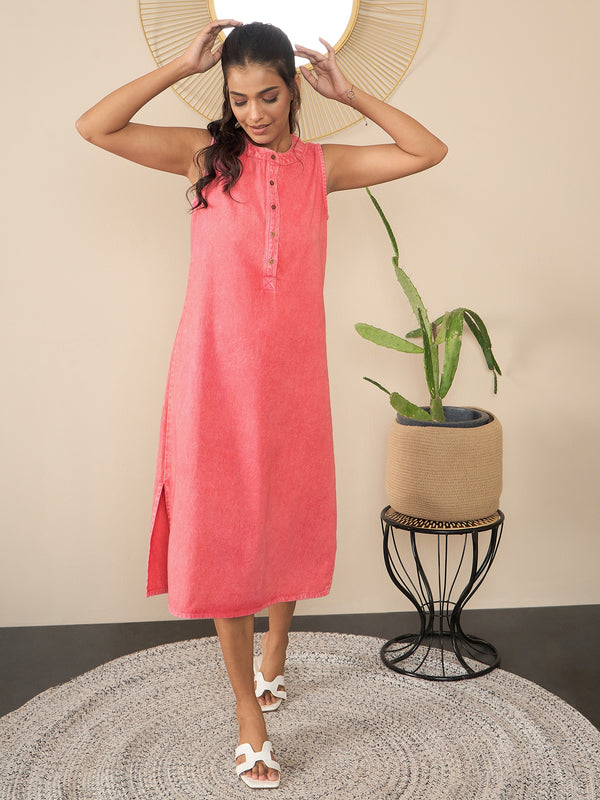 StyleStone Women's Pink Denim Kurta style Dress