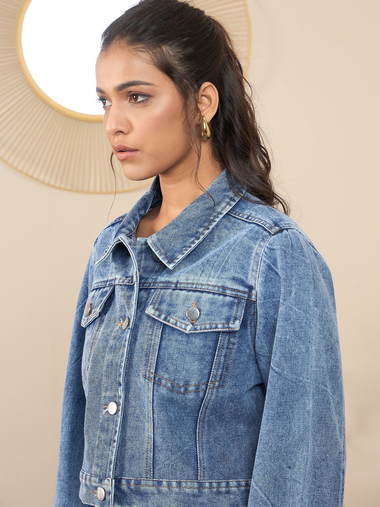 StyleStone Women's Denim Crop Jacket with Front Fringes