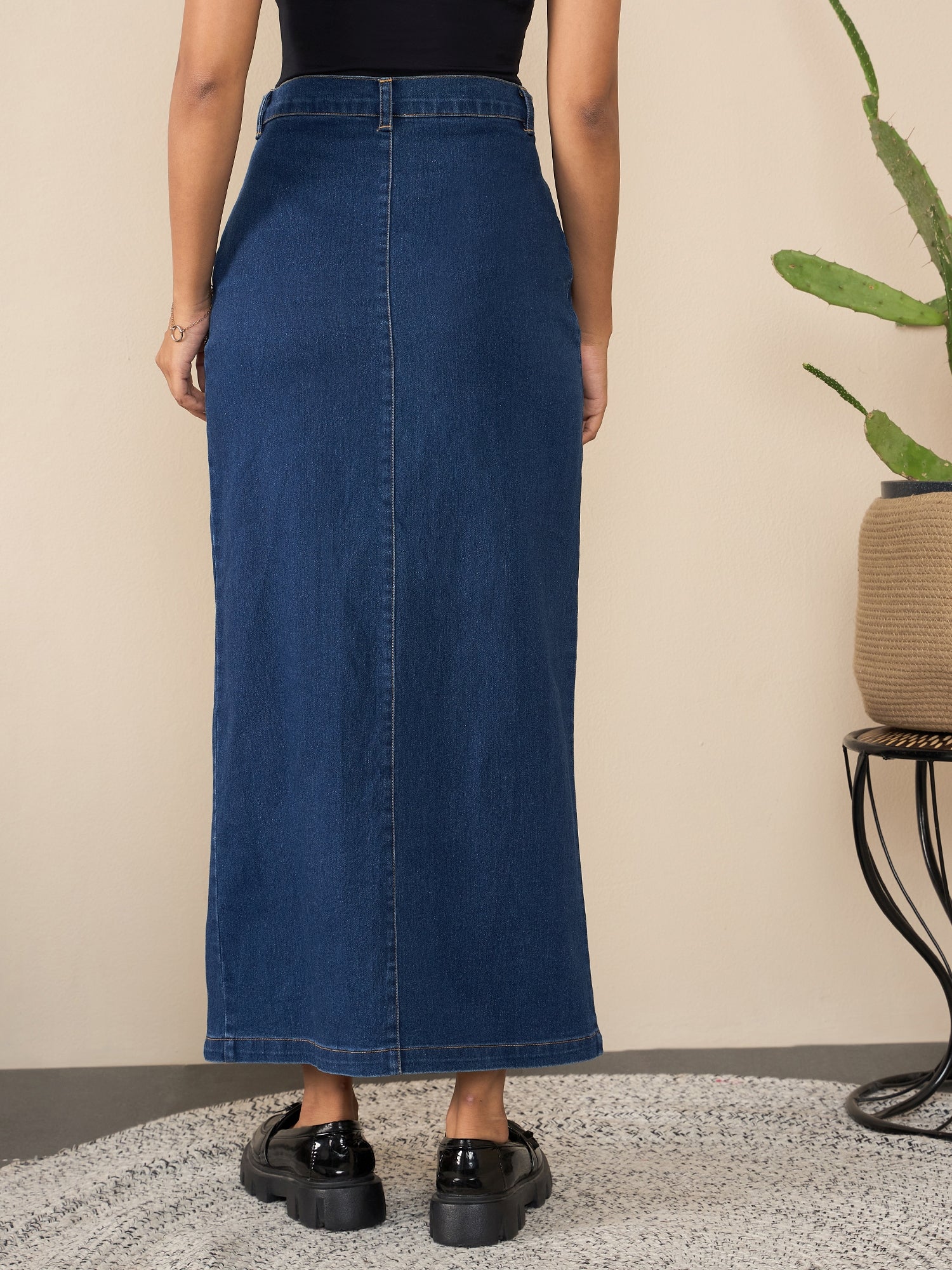 StyleStone Women's  Denim Skirt with Slanting Zip Detail