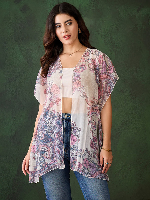 StyleStone Women's Printed Chiffon Shrug