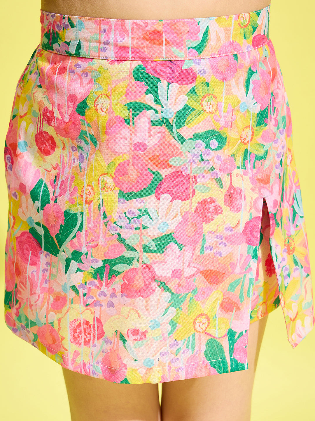 StyleStone Girls Floral Printed Shirt & Skort Set