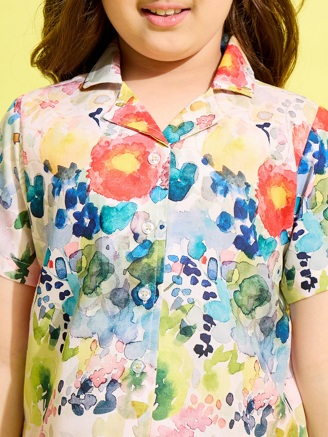 StyleStone Girls Floral Printed Shirt & Skort Set