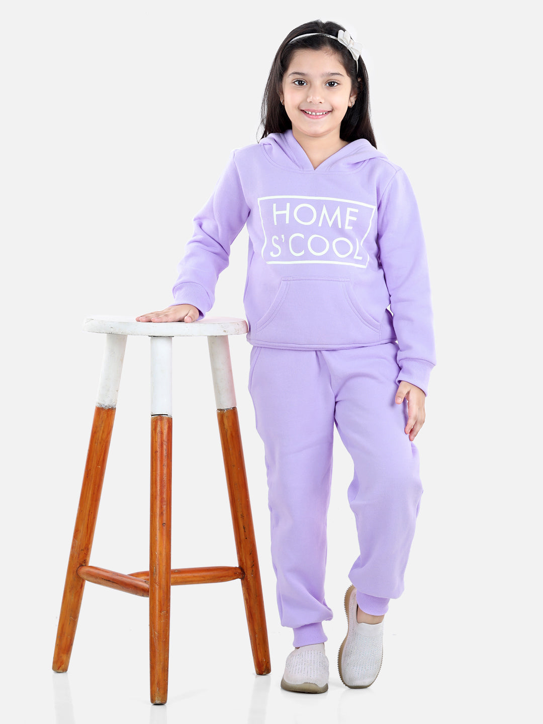 StyleStone Girls Home S' Cool Printed Hooded Track Suit Set