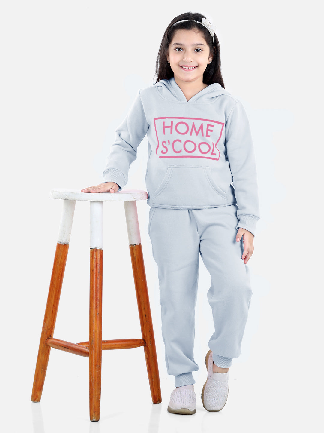 StyleStone Girls Home S' Cool Printed Hooded Track Suit Set