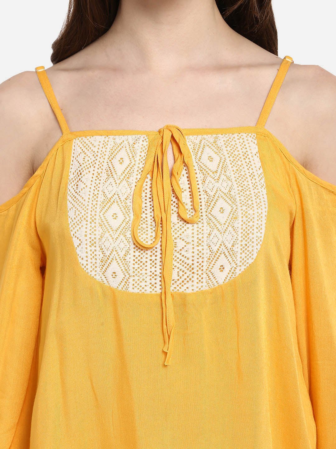 Women's Mustard Yellow Rayon Cold Shoulder Top