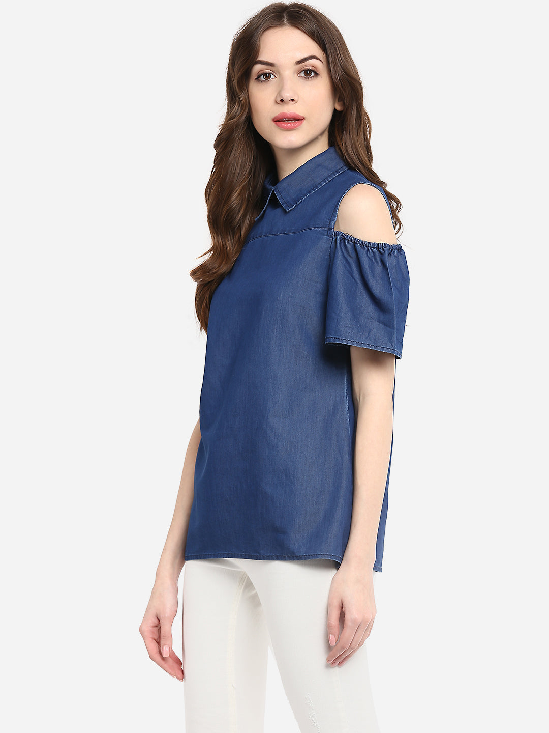 Women's Denim Top with Cold Shoulder