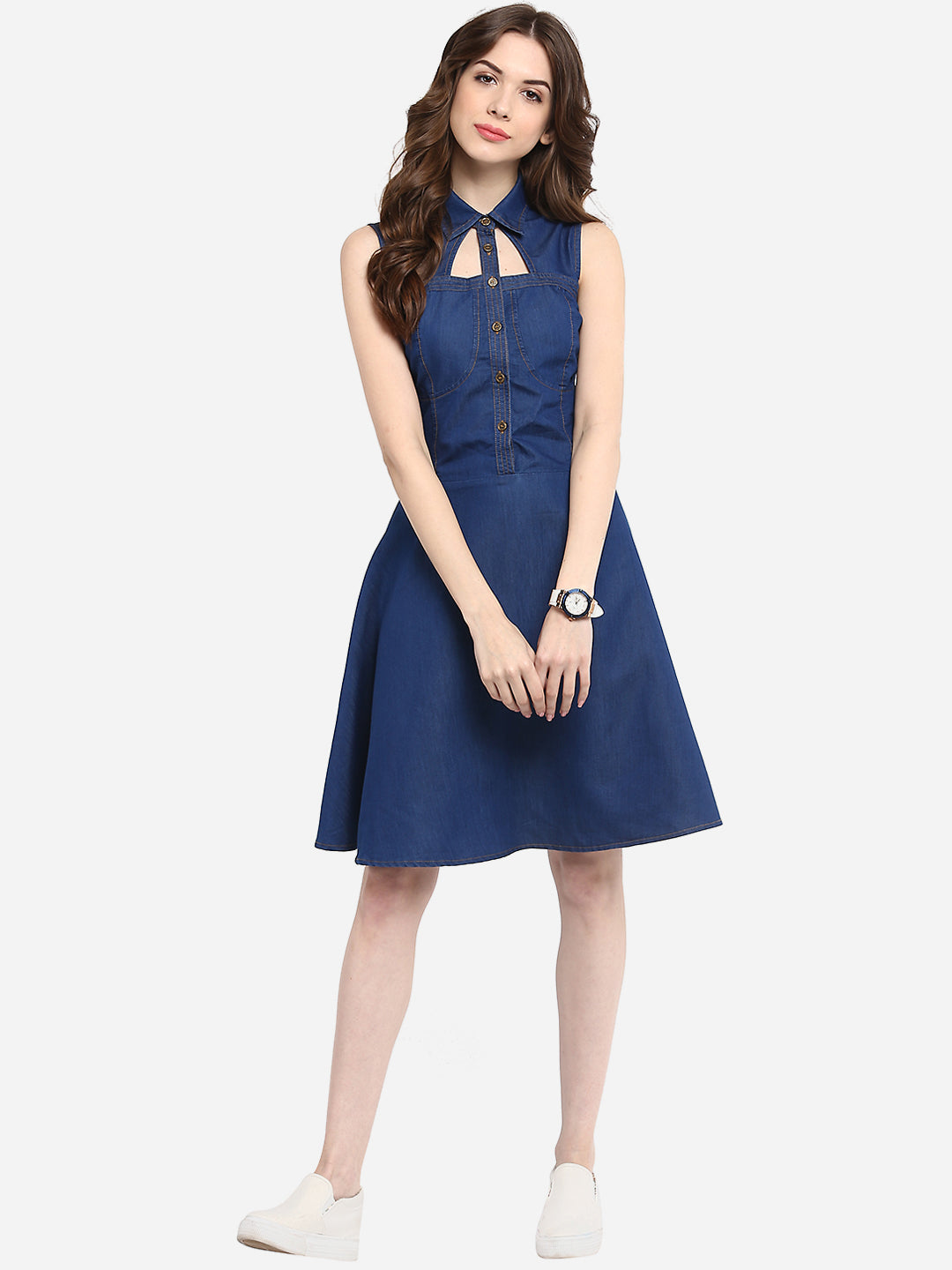 Object Malou Belted Denim Dress in Dark Blue | ASOS