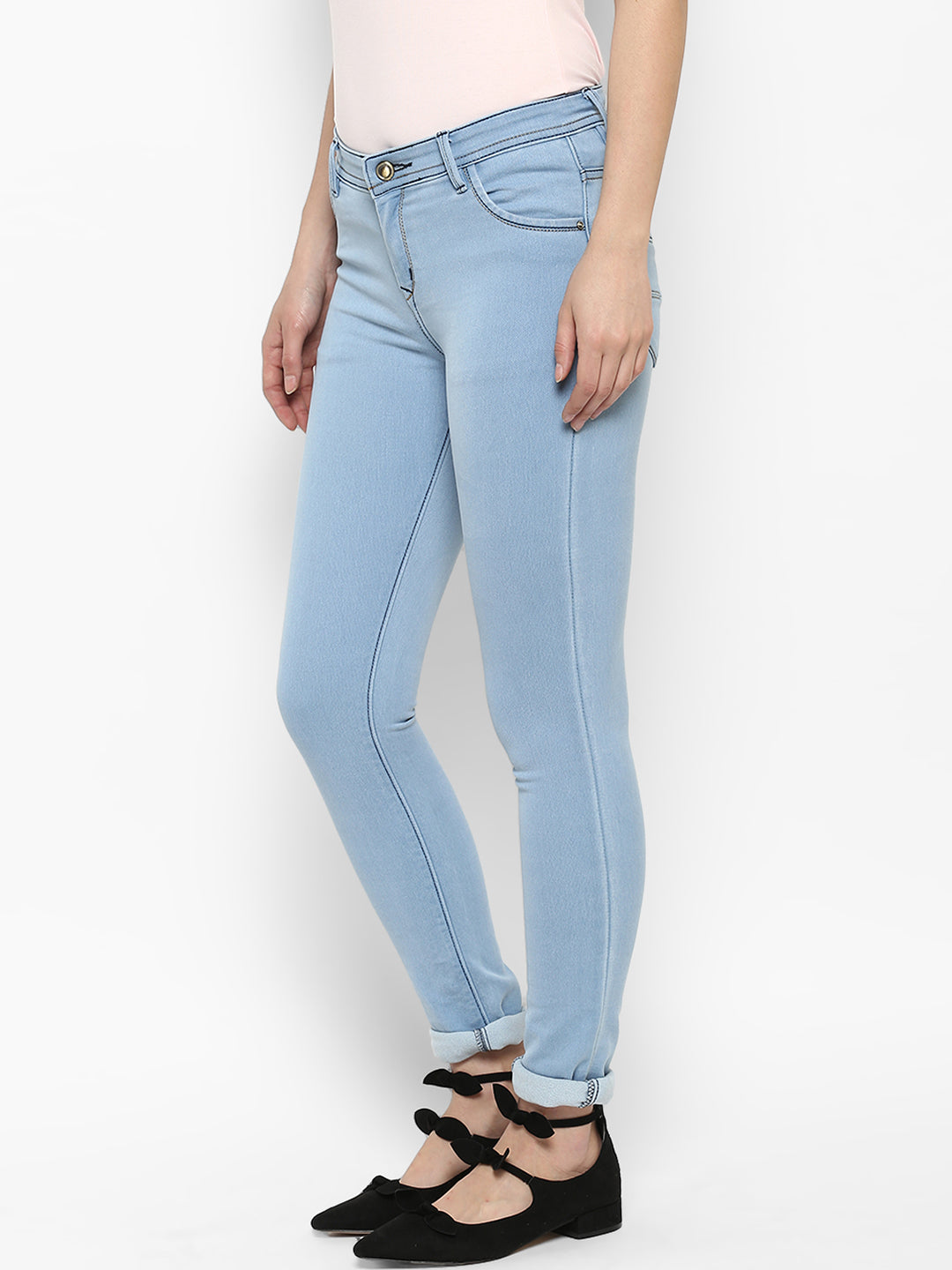 Women's Ice Blue Lycra Denim Distressed Jeans