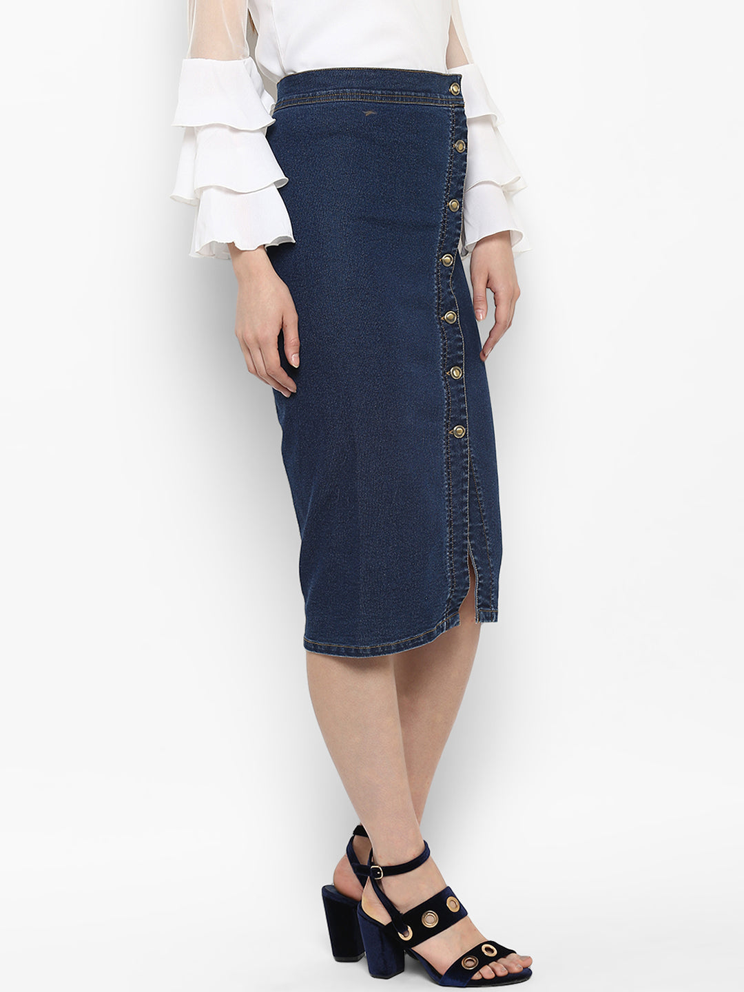 Women's Denim Diagonal Button Skirt