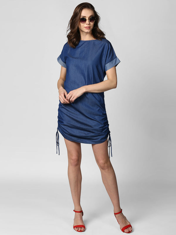 Women's Blue Denim String Adjustor Dress