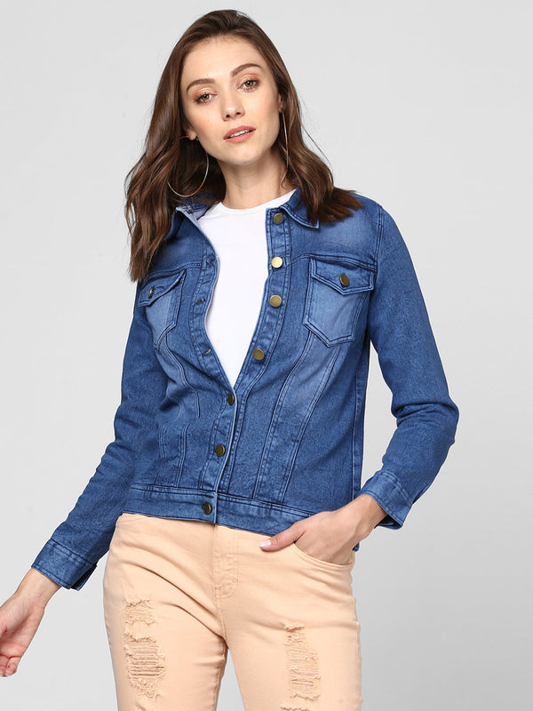 Women's Blue Denim Washed Jacket