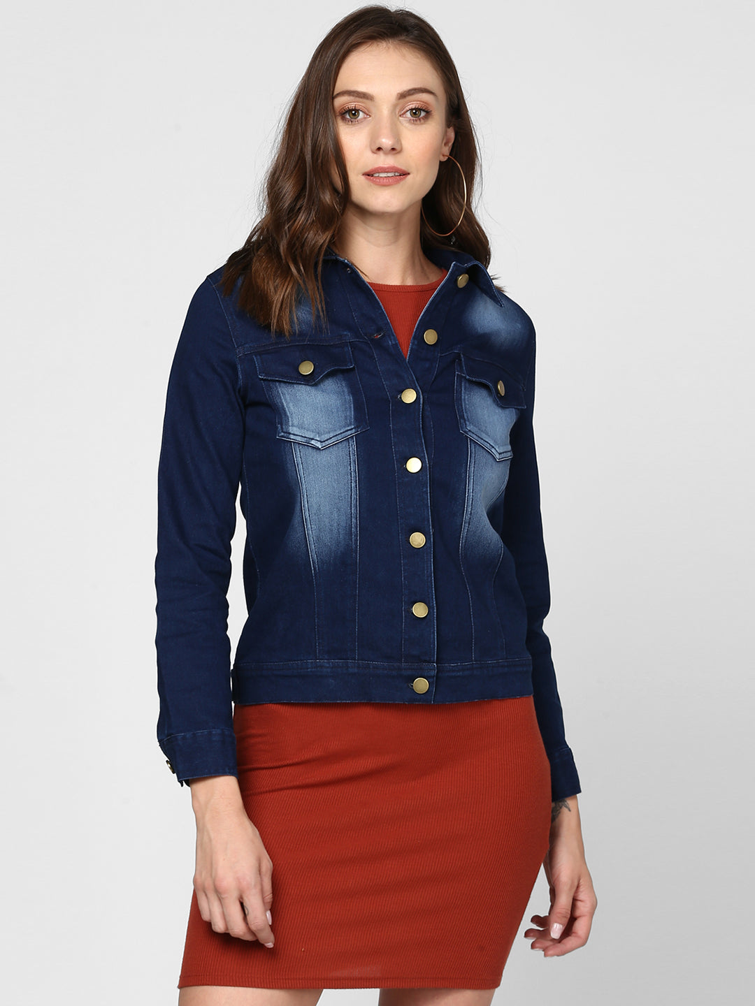 Women's Navy Blue Washed Denim Jacket