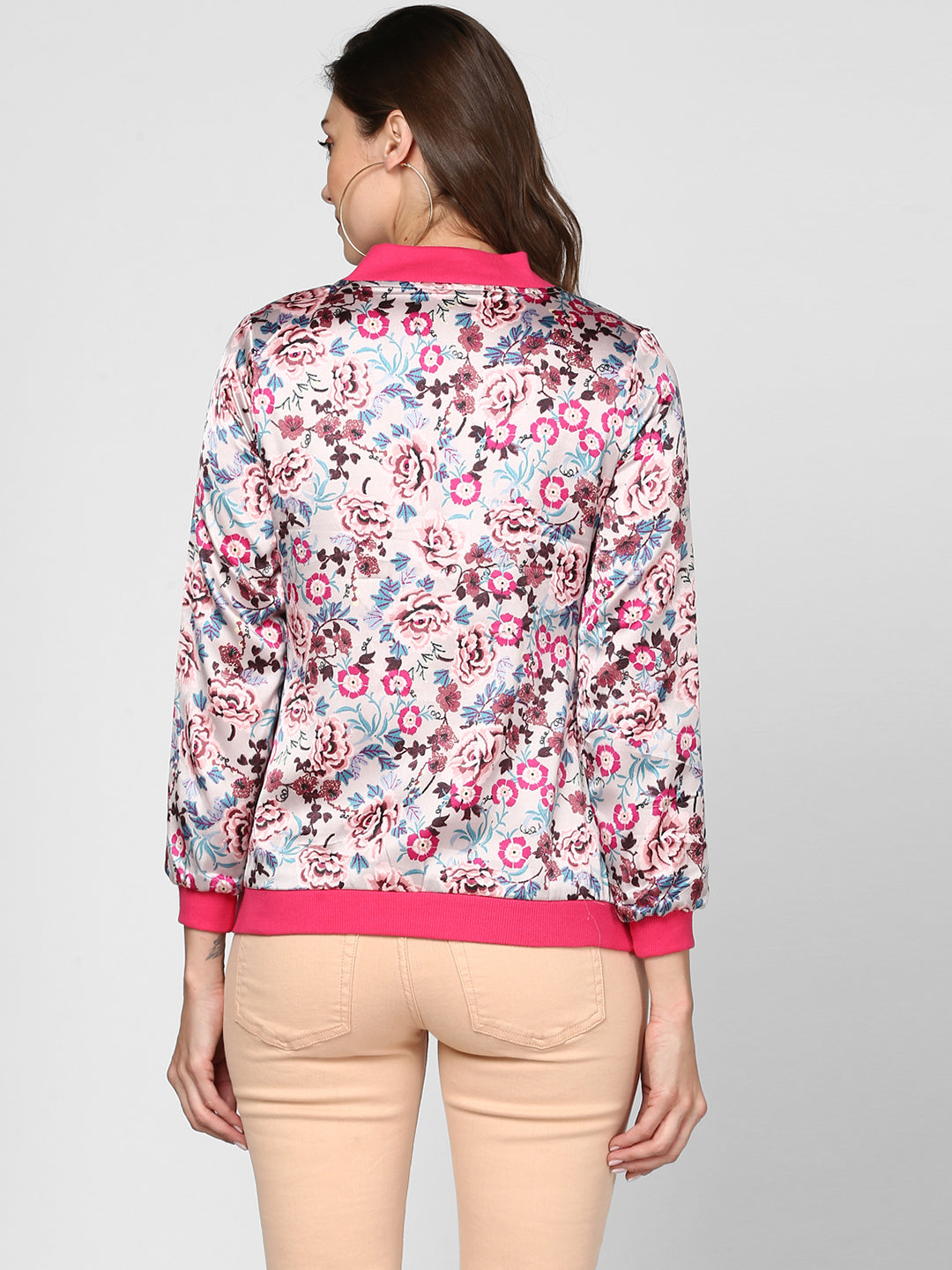 Women's Fuchsia Printed Satin Jacket