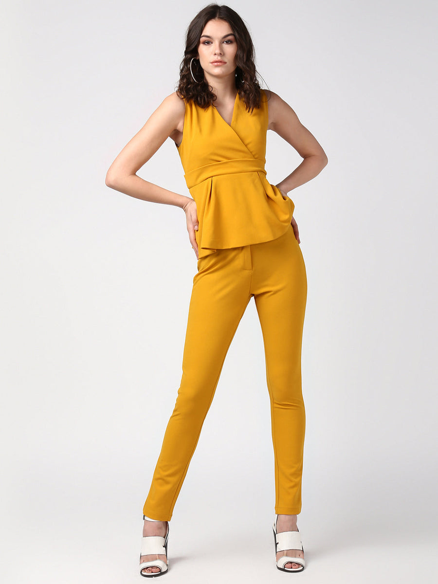 Women's Mustard Yellow Coordinated Peplum Top and Pants Set – Stylestone