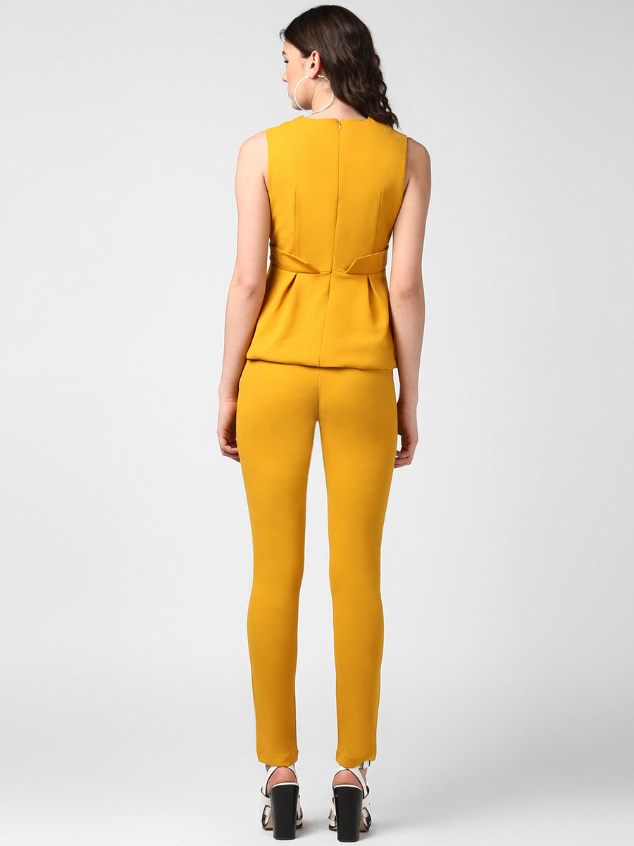 Women's Mustard Yellow Coordinated Peplum Top and Pants Set – Stylestone