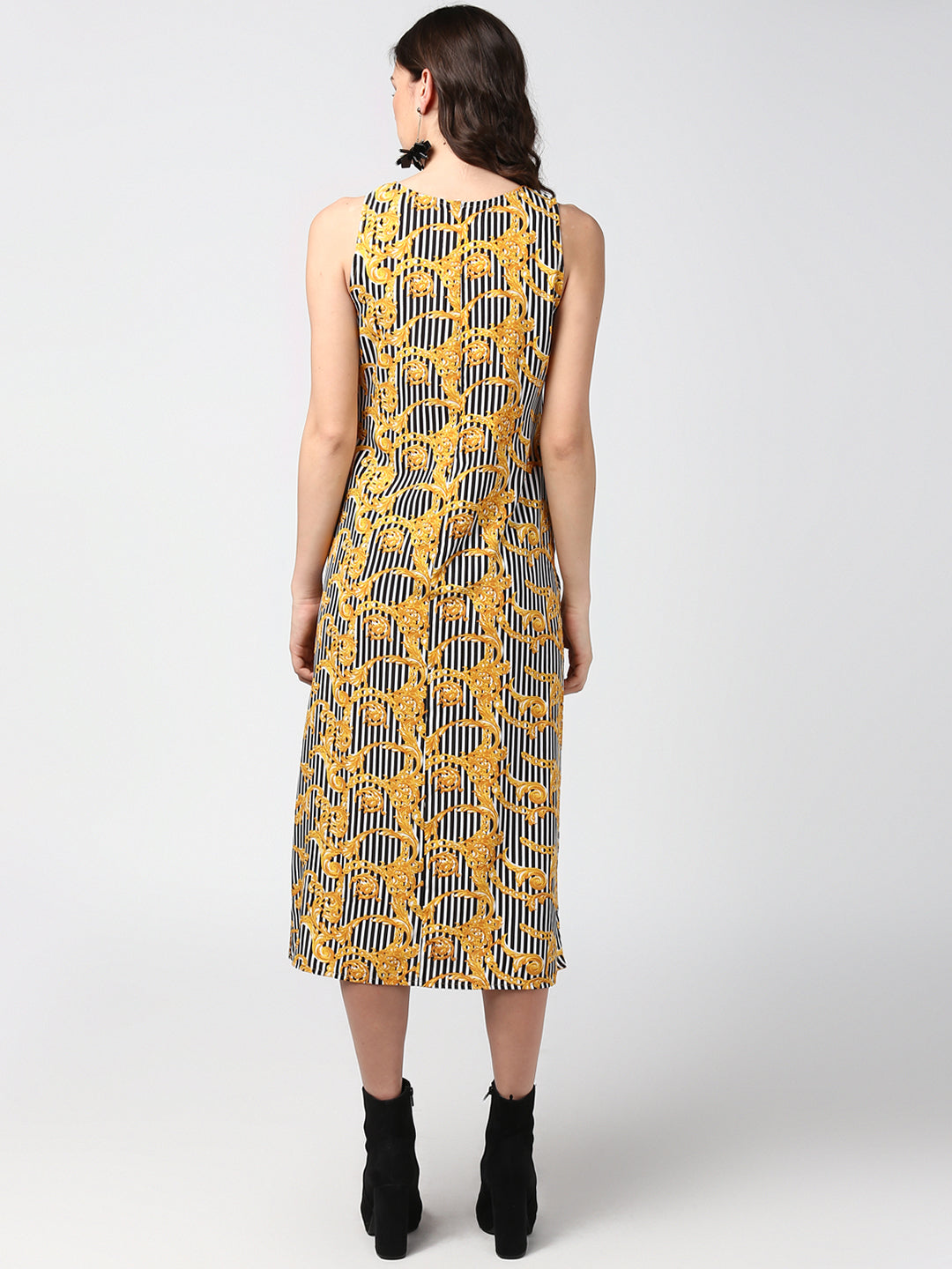 Women's Black and Yellow Chain and Stripe Dress – Stylestone
