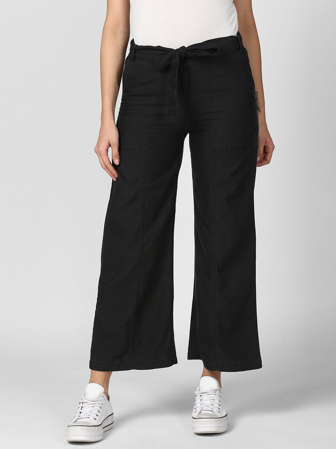 Women's Black Denim Trousers with belt