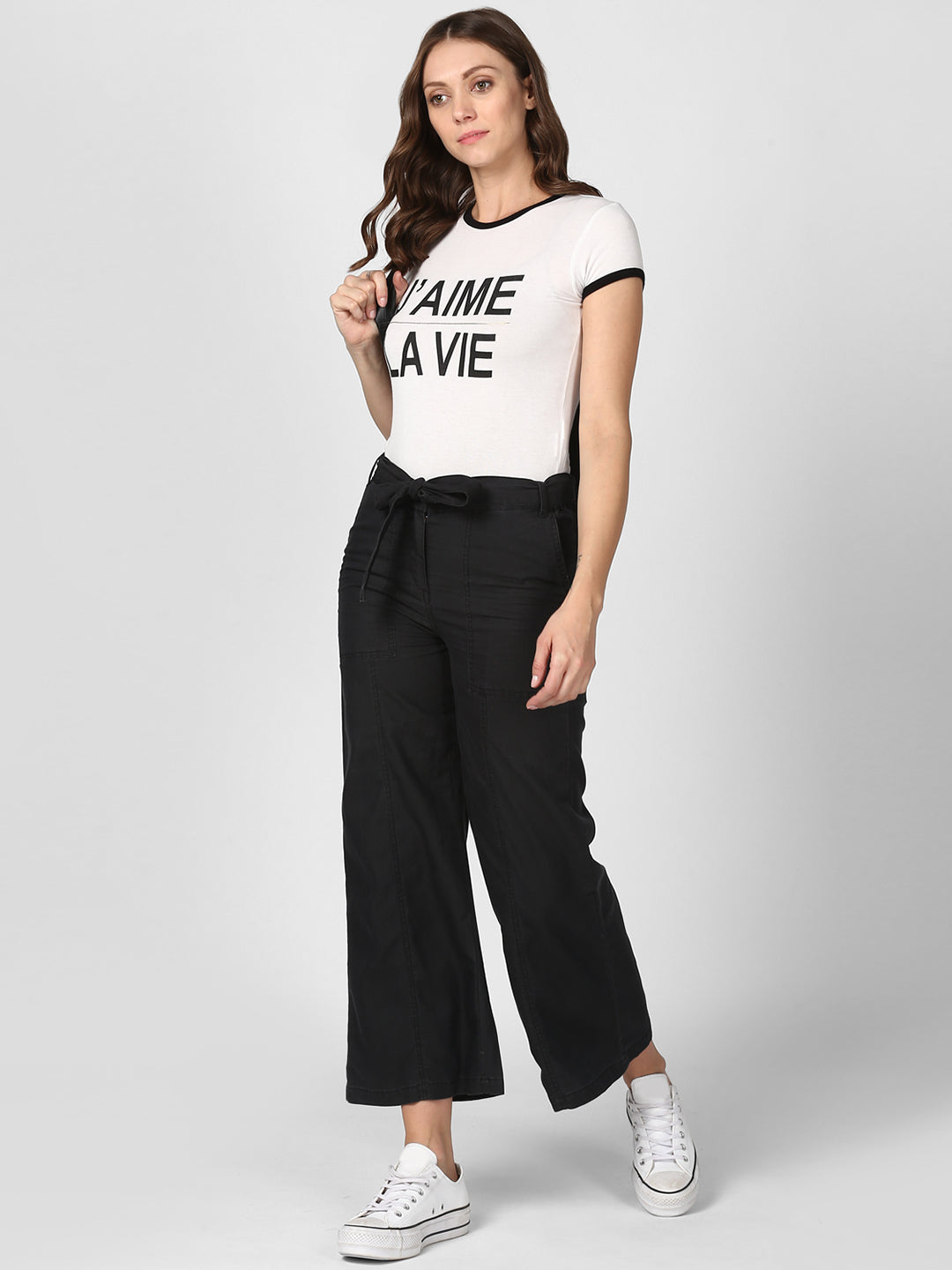 Women's Black Denim Trousers with belt