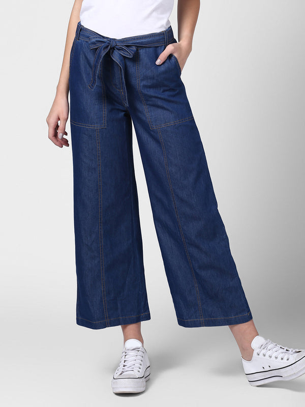 Women's Blue Denim Trousers with belt