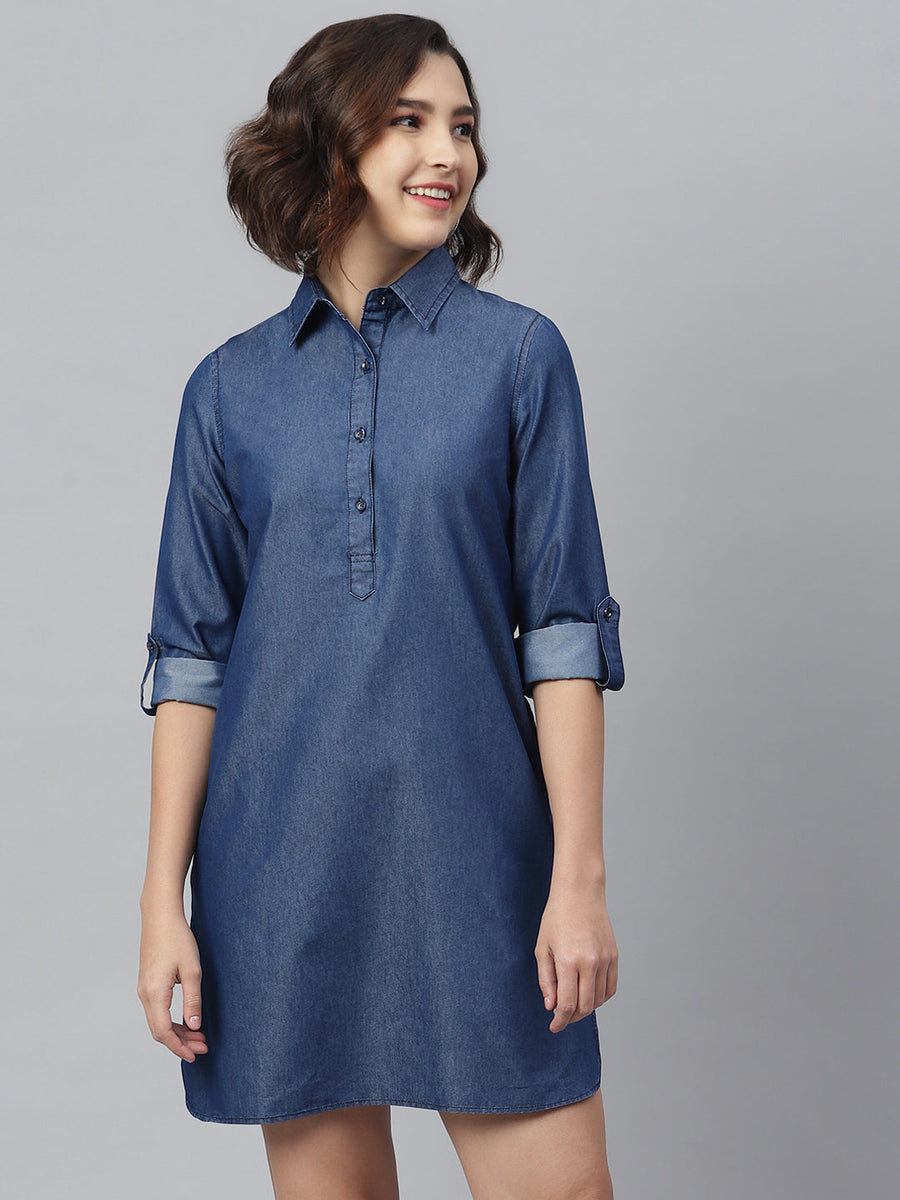 Women's Navy Denim Shirt dress – Stylestone