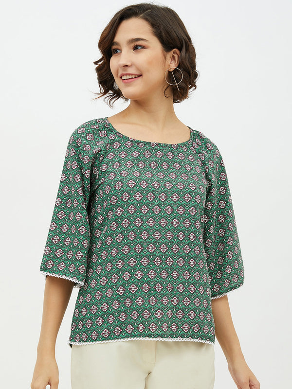 Women's Green Printed Top