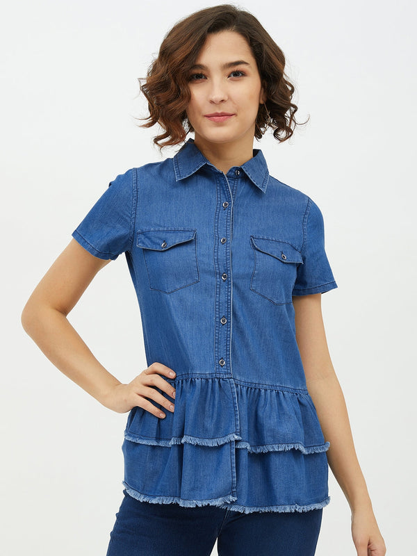 Women's Denim Top with Peplum detail