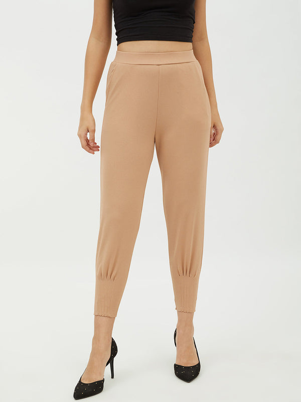 Women's Beige Jogger Style Trousers