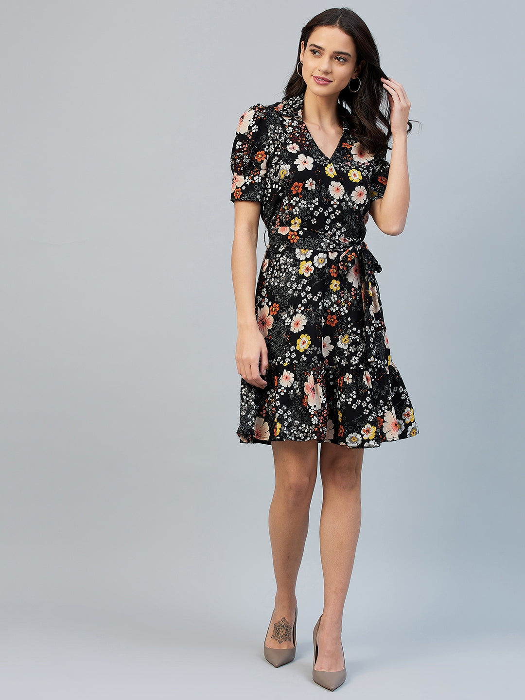 Women's Floral Cross Neck Dress