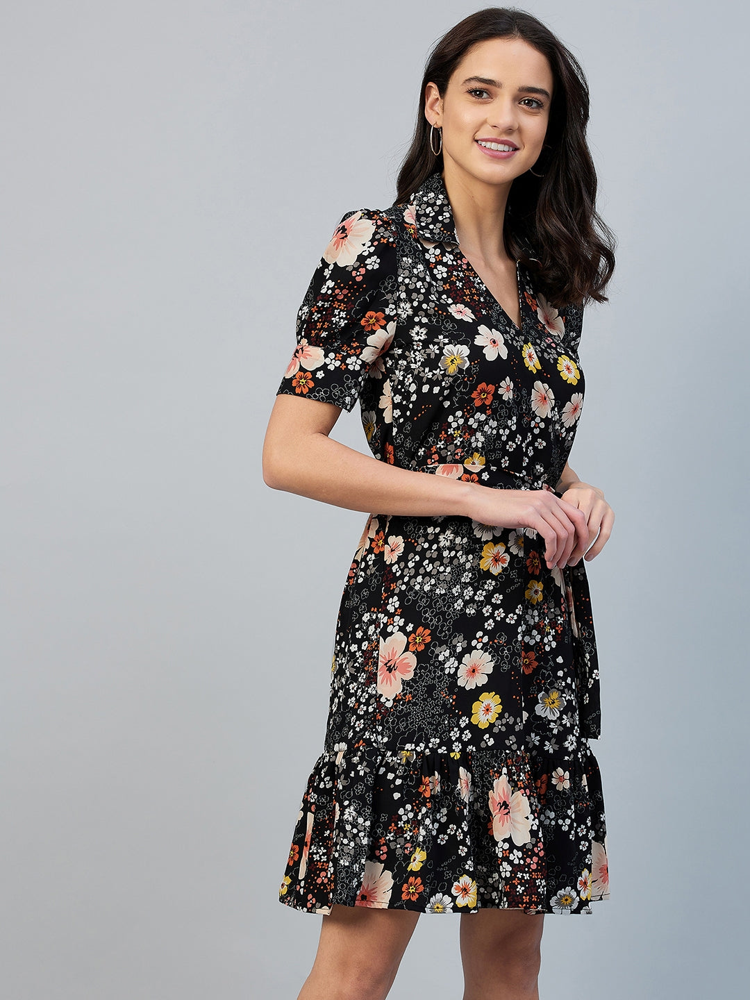 Women's Floral Cross Neck Dress