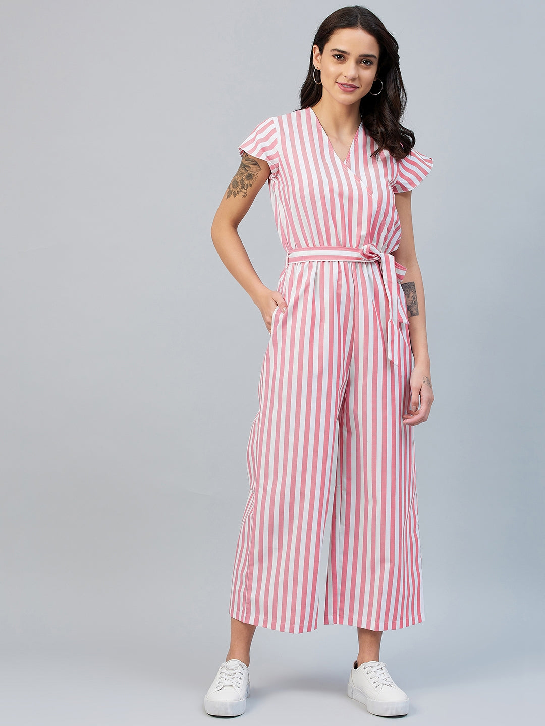 Women's Pink Stripe Wrap Style Jumpsuit – Stylestone