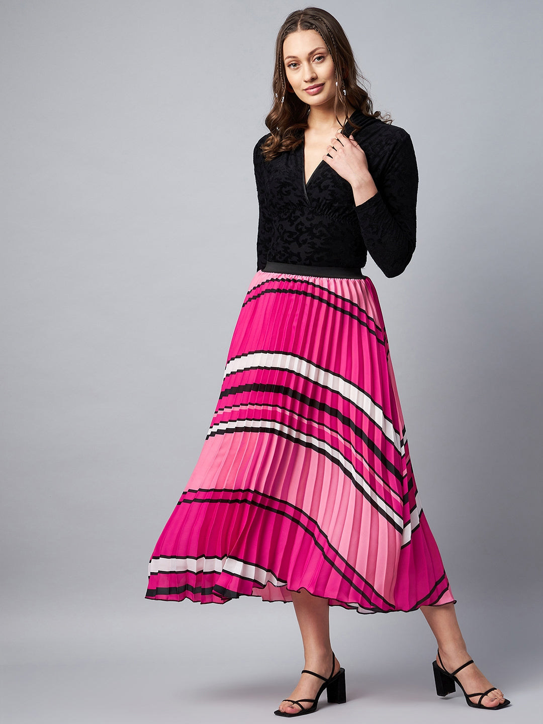 Women's Pink Pleated Satin Skirt