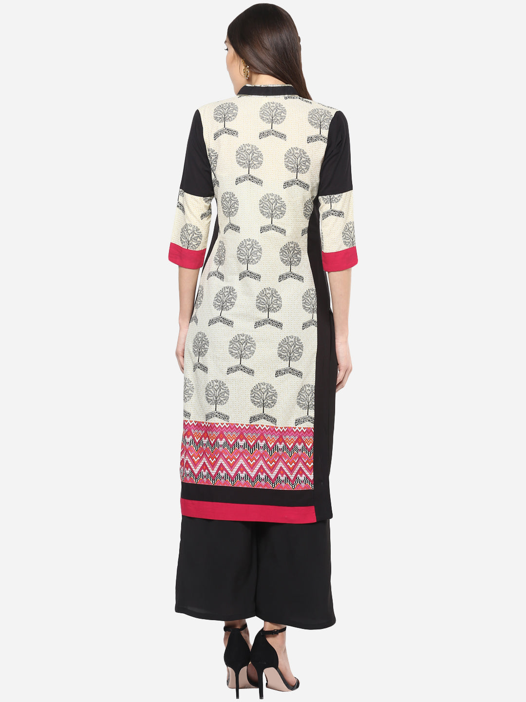 Women's Maroon Black Kurti with Lace embellished panel