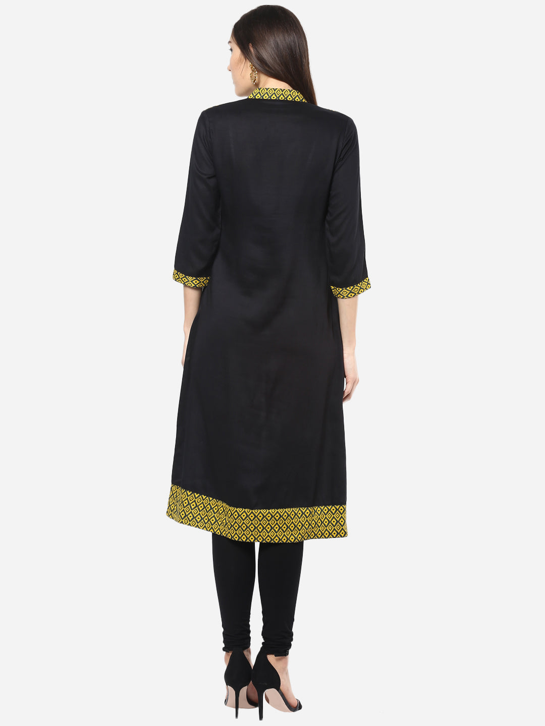 Women's Yellow and Black Jacket style Anarkali Kurti