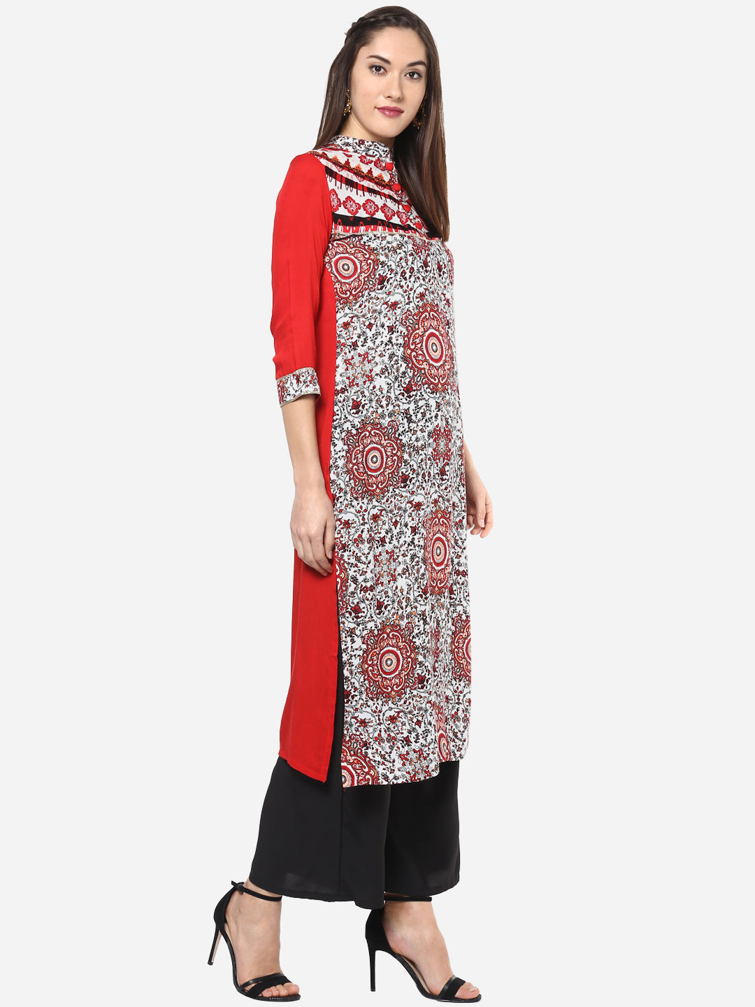 Women's Red and Black Rayon Kurti