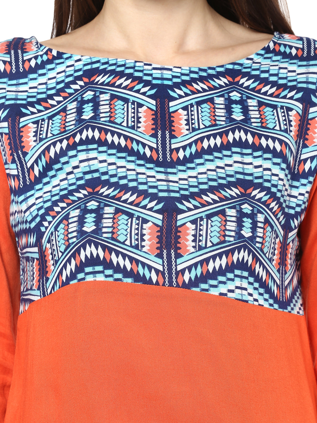 Women's Orange and Blue Asymmetric Kurti