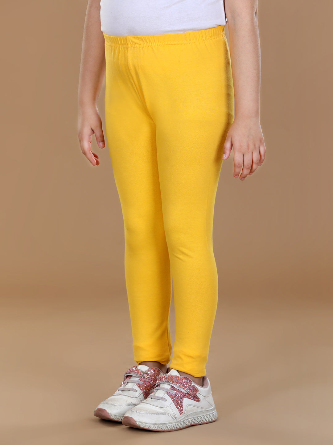 Girls Yellow Solid Legging