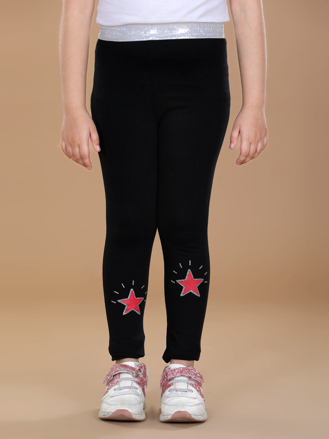 Girls Pack of 2 Star Printed Leggings- Red & Black – Stylestone