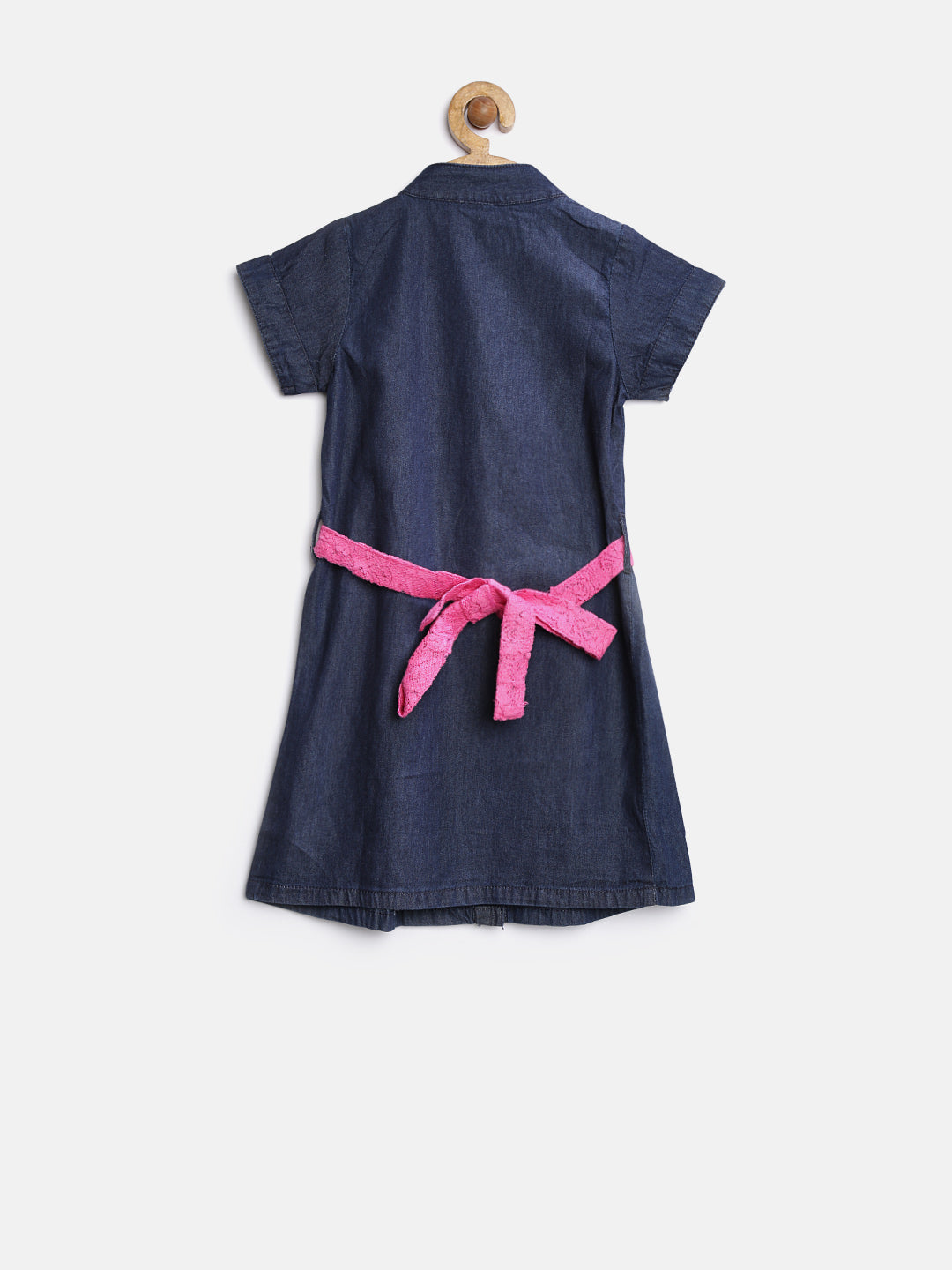 Girls Denim Dress with Pink Belt and Brooch