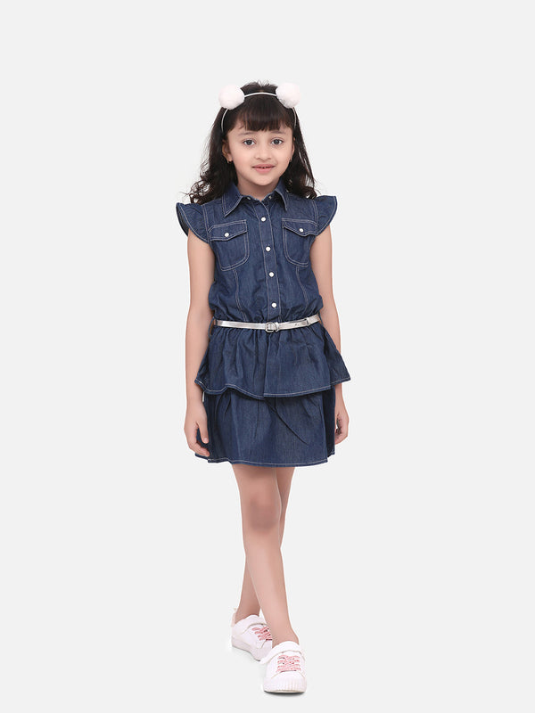 Girls Denim Cinderella Dress with Belt