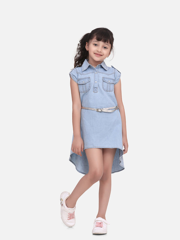 Girls Denim Hi Lo Dress with Belt