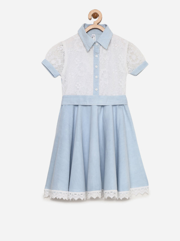 Girls Denim Lace Bodice dress with Belt