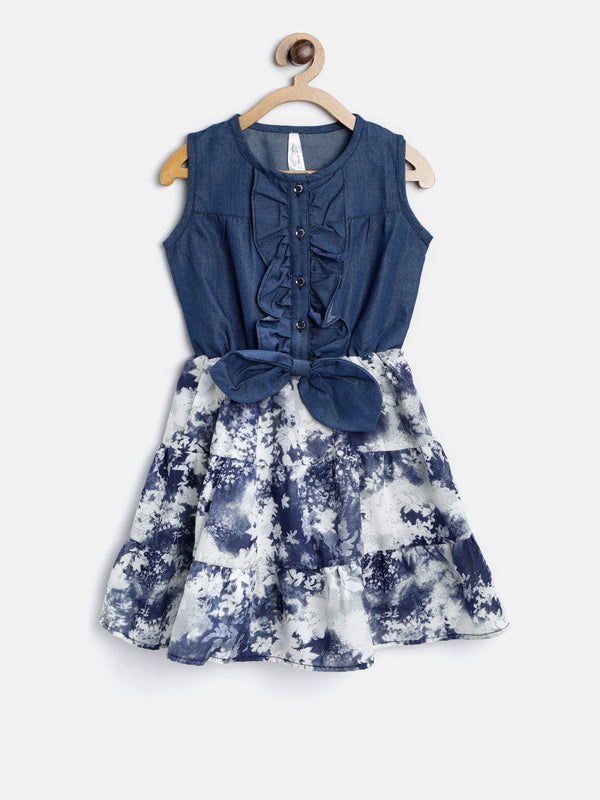 Girls Denim and Print Dress