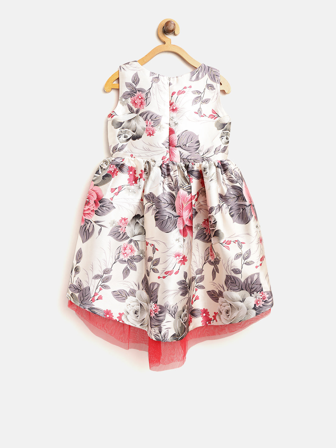 Girls Floral Hi Lo Party Dress with Net Inset